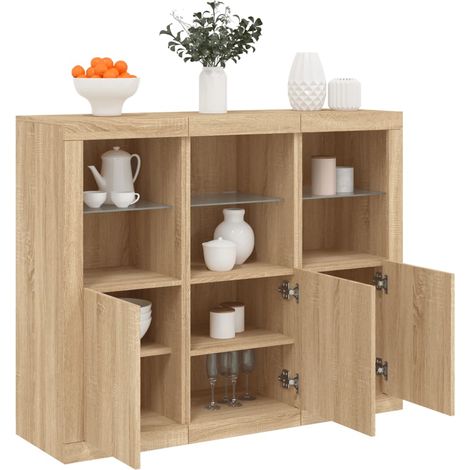 Sideboards mit LED-Leuchten 3 Stk. Sonoma-Eiche Holzwerkstoff
