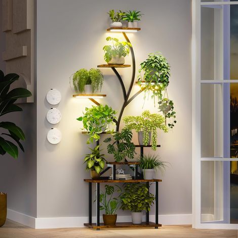 9 Niveaux Support Plantes D'intérieur avec Lampe pour Plantes, 161CM S-Forme Grand étagère Plant En Métal Peut Plusieurs Plantes, étagère de Présentation Porte Plante, Salon, Terrasse, Balcon,Chambre (1/5)