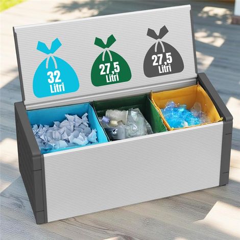 Baule Raccolta Differenziata 85x34x39,5 cm Uso Esterno Grigio PVC (1/5)