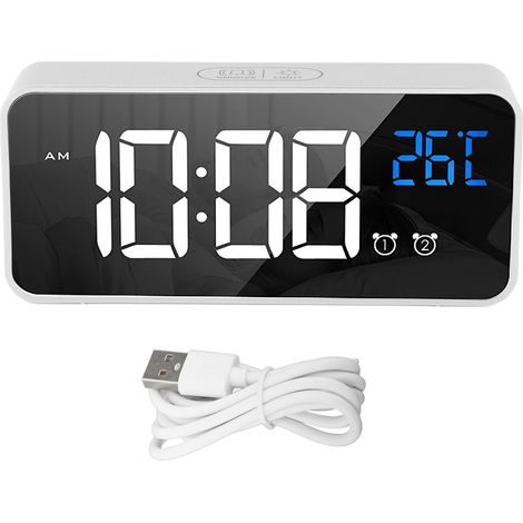 Réveil numérique à LED avec miroir, double alarme, rechargeable et activation vocale pour chambre et chevet, couleur argent (1/5)