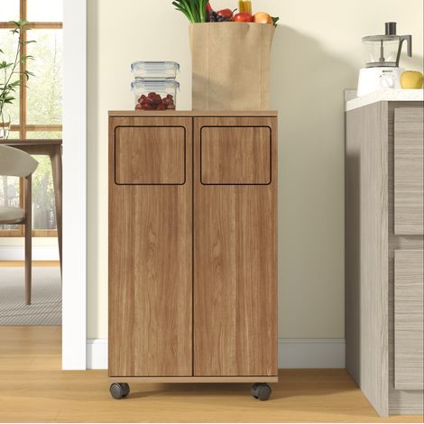 Mobile per raccolta differenziata 46,7x35x80,3 cm MDF rovere naturale con ruote - CHICFURN (1/5)