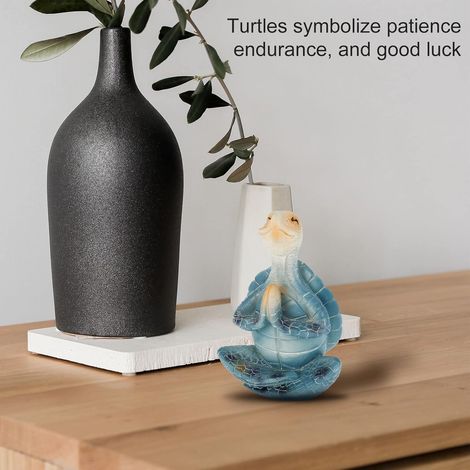 Objet décoratif créatif en résine, tortue mignonne pour la méditation, ornement de bureau de 10 cm, convient pour la maison, le bureau ou le jardin. (1/4)