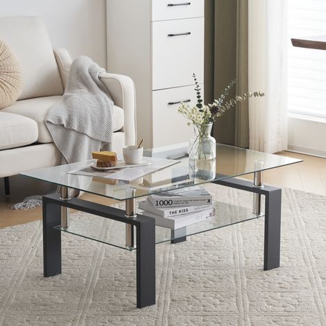 Hoerfuriy – Table basse fixe en verre trempé – Forme d'arc 100x60x43cm – Surface lisse pour nettoyage facile – Jambes en tubes de fer (1/5)