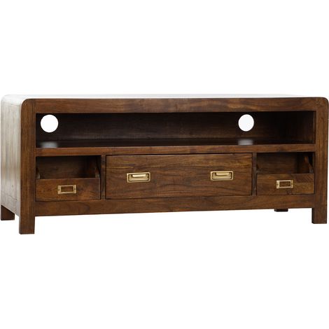 Meuble TV en acacia coloris marron - Longueur 115 x Hauteur 48 x Profondeur 40.5 cm -PEGANE- (1/4)