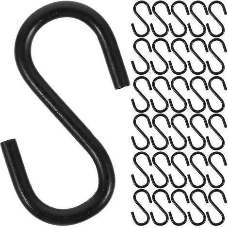 50 crochets en forme de S, crochets de cuisine en fer, crochets de porte, crochets pour sacs, cintres en forme de S, petits crochets métalliques en forme de S-Black (1/3)