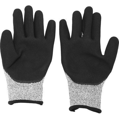 Ortviai Gants Anti-Coupure Niveau 5 HPPE + Nitrile Noir Gris – Protection Cuisine, Jardin et Bricolage, Taille Unique