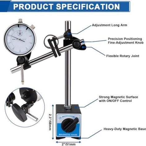 Indicateur à cadran 0.01mm/0.001 "avec base magnétique et ensemble d'inspection de précision Point, jauge testeur bras Long 0-10mm/0-1",Instrument de Mesure(0-1INCH)