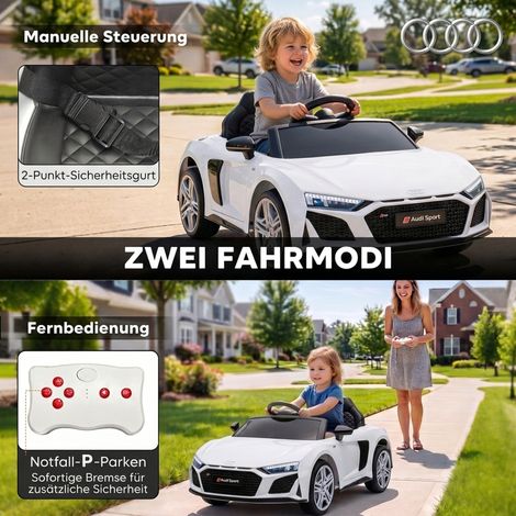 Kinder Elektroauto 12V Kinderauto mit Fernbedienung Lithium-Akku 2 Motor Sanftanlauf Hinterradfederung Weiß (1/5)