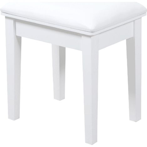 Puff de tocador cuadrado acolchado de piel PU blanca con patas de madera MODENUIT (1/5)
