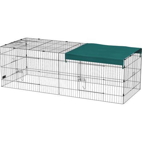 Cage à Lapins Extérieur et Intérieur mit Toit en Acier, 220x85x70cm, Vert