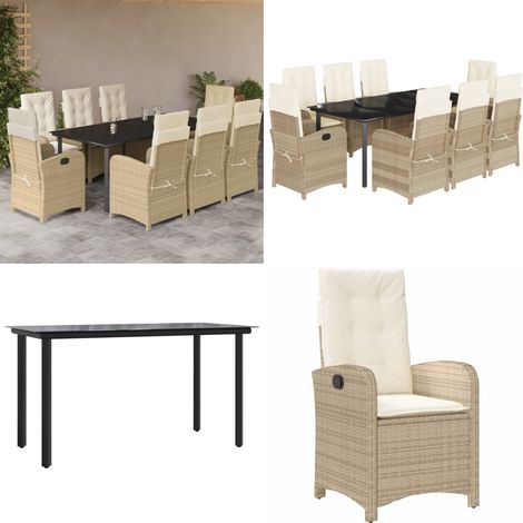 9-tlg. Garten-Essgruppe mit Kissen Beige Poly Rattan - Gartenmöbel - Gartenessgruppe (1/5)