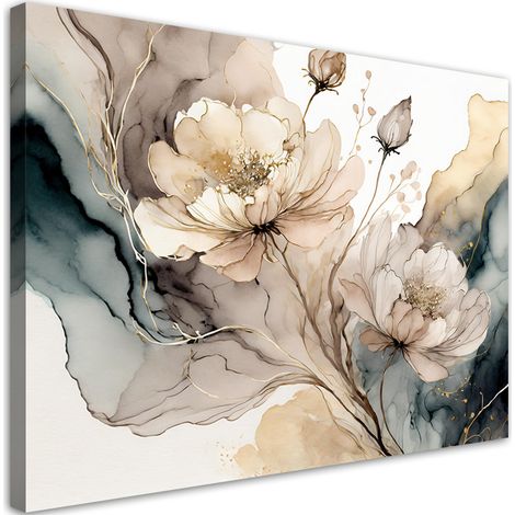 Quadro su tela, Fiori astratti ad acquerello - 60x40