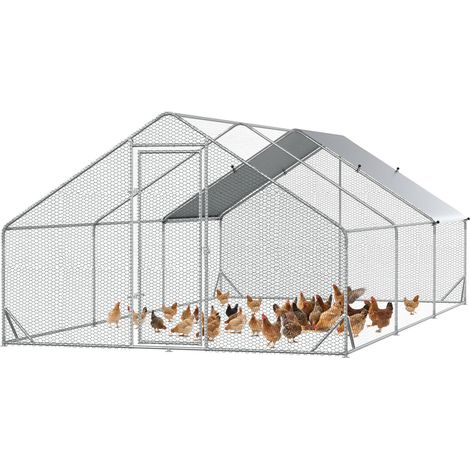 Poulailler de Jardin avec Cadre en Acier Galvanisé, Couverture Étanche et Grillage Hexagonal, 3x6x2m, Argent (1/5)
