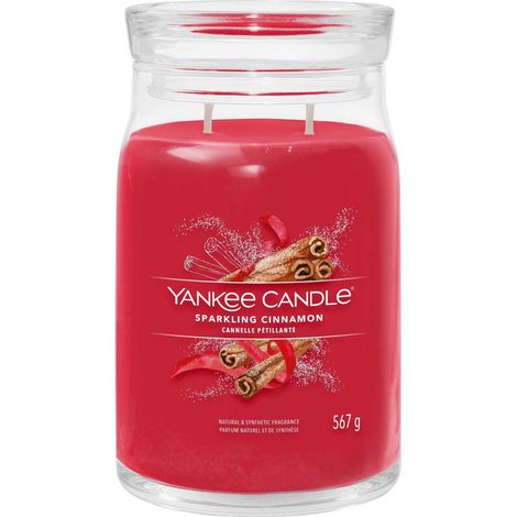 YANKEE CANDLE SIGNATURE BOUGIE PARFUMÉE GRANDE BOUGIE EN POT À LA CANNELLE ÉTINCELANTE AVEC DOUBLE MÈCHE MÉLANGE DE CIRE DE (1/3)