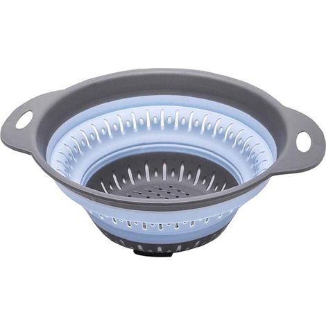 Klappsieb, Küchenabtropfkorb aus Silikon, platzsparender Obstablauf mit Griffen, Blau (1/5)