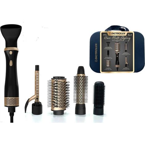 Trade Shop - KIT SPAZZOLA MODELLANTE AD ARIA CALDA 6 IN 1 HAIR MULTI STYLING 700 W CON BORSA ACCESSORI - (1/5)