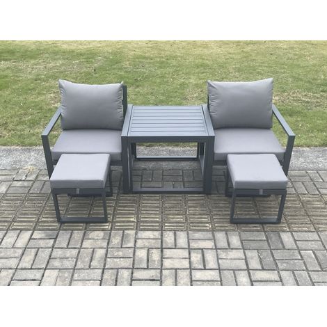 Fimous Aluminium 5 Pieces Garden Furniture Sofa Set Chair And 2 Small Footstool with Table Including Cushions Dark Grey (1/5)