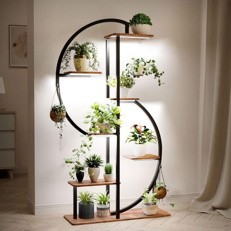 Support pour Plantes d'intérieur, avec Lampes de Croissance, Étagère Plante d'Angle 7 Niveaux, Grandes Étagère pour Plantes de 155 cm Haut, 3 Lumières LED Réglables avec Minuterie, en Forme de S (1/5)
