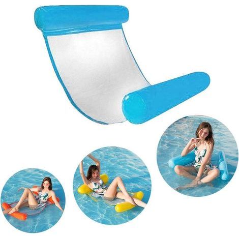 LangRay Lit de natation gonflable, hamac d'eau ultra confortable avec filet, section de tête et de pied gonflable hamac de piscine matelas d'air d'eau chaise longue flottante (bleu) (1/5)