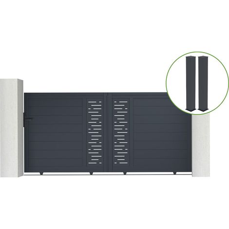 Schiebetor 3,5m ARLBERG H.140cm graues Aluminium + 2 Pfosten 20x20cm H.166cm (1/5)