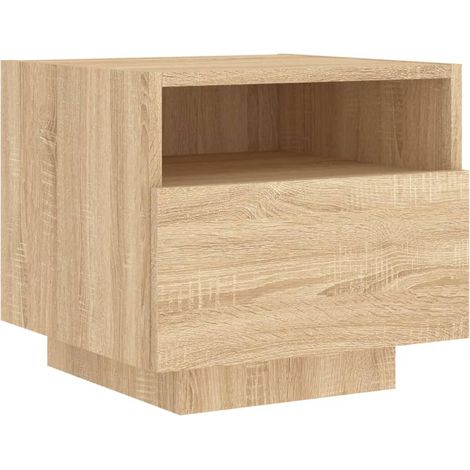 Mesita de noche con luces LED y cajón 40 x 39 x 37 cm madera de ingeniería DEC033185 (1/5)