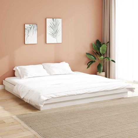 Bed Frame White 200 x 200 cm Solid Pine Wood vidaXL (1/5)