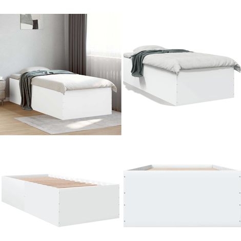 Bettgestell Weiß 100x200 cm Holzwerkstoff - Bettes Gestell - Holzbettrahmen - Weißes Bett - Single Bett - Schlafzimmer Möbel - Home & Living (1/5)