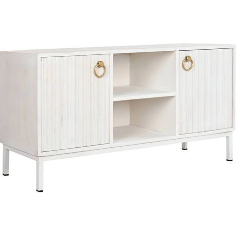 Meuble TV blanc et doré en métal et bois exotique - Blanc doré élégant en métal manguier (1/5)