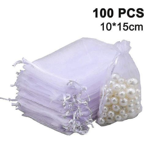 100 pochettes à bijoux transparentes à cordon, idéales pour les mariages, les fêtes et Noël. Sacs cadeaux à cordon.
