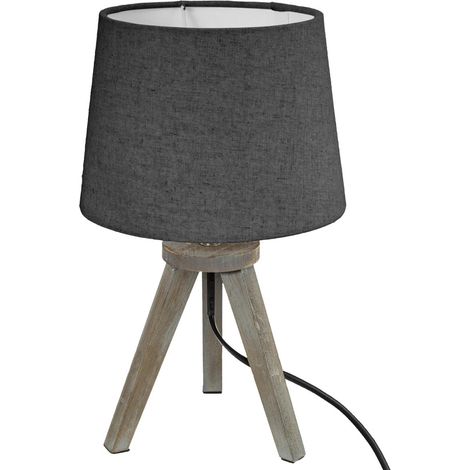 Lampe, Holz, Stativ, Lampenschirm, Grau H31, dunkelgrau - Atmosphera