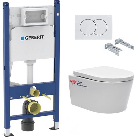 Geberit – Pack bâti-support 112cm – WC suspendu sans bride – Abattant softclose – Plaque de déclenchement Delta01 – SATRIMLESSGEB3SET (1/5)