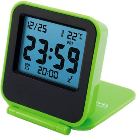 Horloge Réveil - Thermomètre Intégré - LCD - Silencieuse - Pliable - USB Rechargeable - Voyage Bureau Chambre - 1 Pièce (1/5)