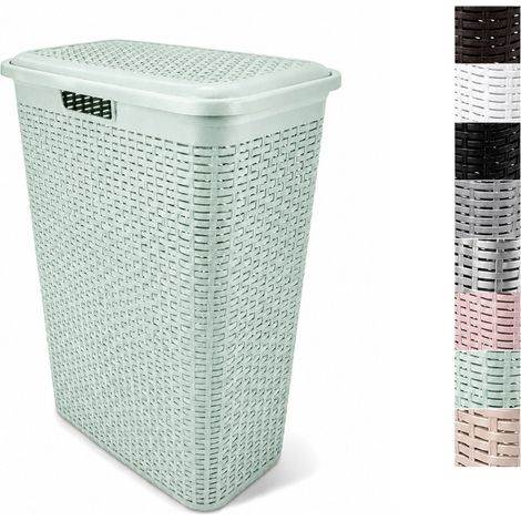 Cesto Ropa Sucia Pongotodo con Tapa y Asas  Cesta Colada Plástico Ratán  Cubo Ropa Sucia  Baño Dormitorio  38L/48L/60L