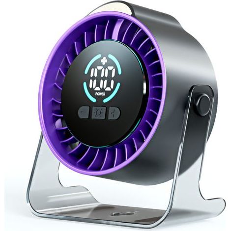 Petit ventilateur de bureau/mural transparent gris-violet, rechargeable par USB, portable, silencieux, batterie intégrée (1/5)