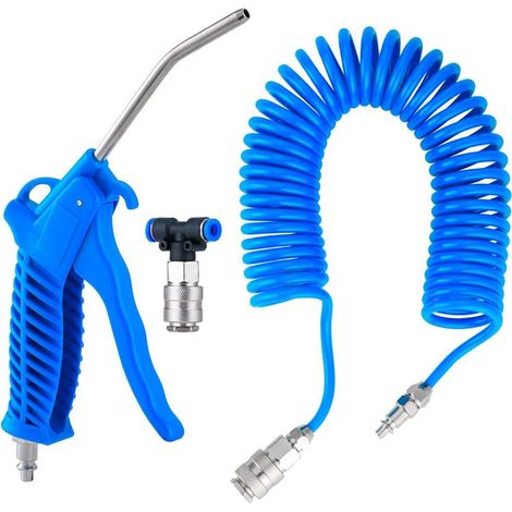 Truck Blow Gun, Pneumatic Blow Gun with Spiral Hose, Truck Blow Gun Cleaning Kit with T-Connector (6mm), Blue