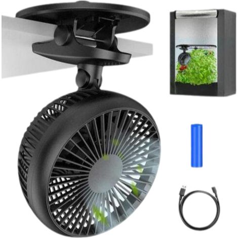 ventilateur à clip sans balais-noir-1800version de charge mAh -360°Rotation (1/5)