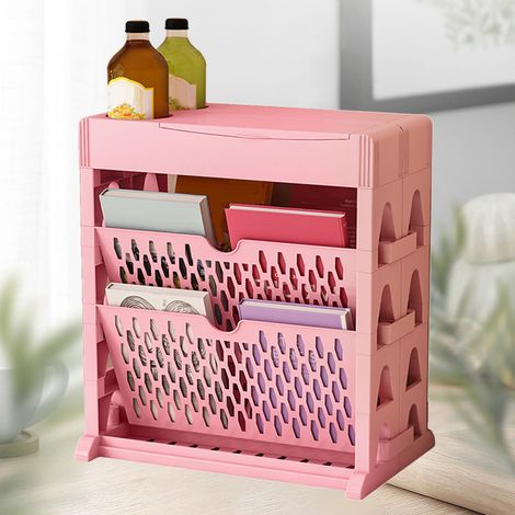 Étagère à livres de rangement, petite bibliothèque, grande capacité, accès facile pour salon et chambre, double rangée, 2 niveaux, rose (1/5)