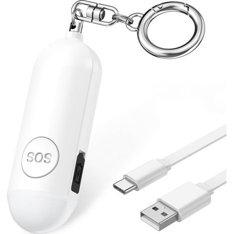 Alarme personnelle 130 dB avec porte-clés, rechargeable par USB, lampe de sécurité LED, alarme de poche d'urgence portable pour femmes, enfants, personnes âgées, travailleurs de nuit, autodéfense. (1/5)