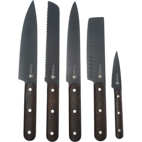 LAGUIOLE - Set de 5 Couteaux de Cuisine - Lame Noire - Manches en Bois d'Hêtre - acier inoxydable - multicolore