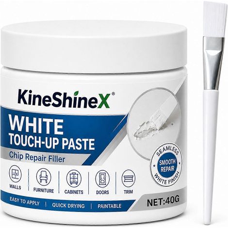 1 pièceKit de réparation pour meubles en bois blanc : pâte de retouche blanche avec pinceau, mastic pour bois pour portes peintes en blanc, raccord invisible, séchage rapide, sans retrait.