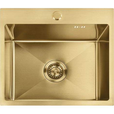 ÉVIER REA LEO 50 BRUSH GOLD + ROBINET DE CUISINE FRESH BRUSH GOLD (1/5)