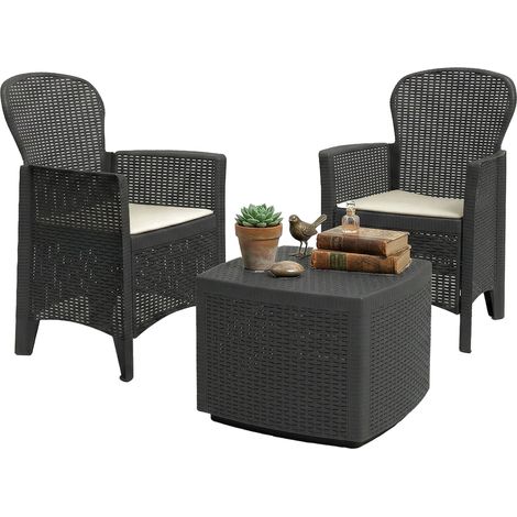 Anny Garten-Lounge-Set, Outdoor-Sitzgruppe für 2 Personen, Schwarz