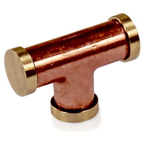 Bouton de meuble en T cuivre et 3 embouts laiton "Industriel" - Ø12 mm - Arcanaute (1/5)