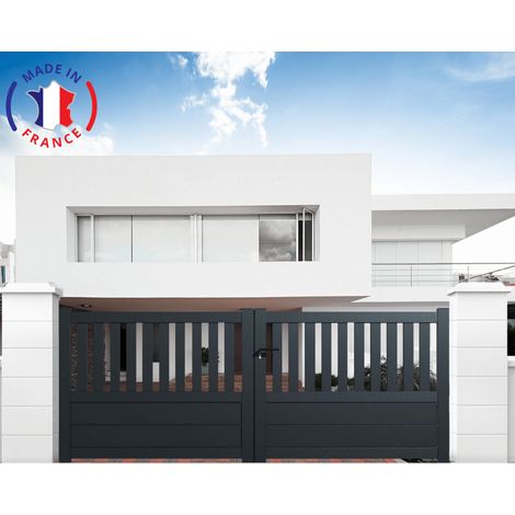 Portail aluminium battant semi-ajouré en kit dimensions L.3500 (entre piliers) X H.1300 mm Couleurs Gris (RAL 7016)