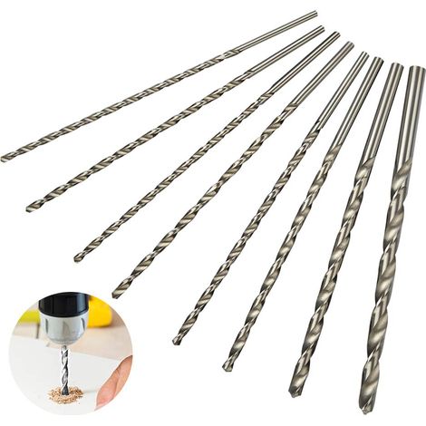 Jeu de forets extra longs 8cps 200 mm, diamètre 4 mm, 4,2 mm, 4,5 mm, 5 mm, 5,2 mm, 6 mm, 8 mm, 10 mm (1/5)