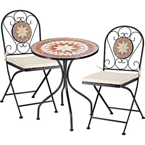 Set Tavolo + Sedie Pieghevoli Mosaico Arredo Esterno Giardino Metall Con Cuscino (1/5)