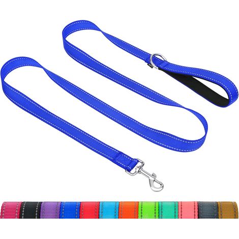 1 - Laisse pour chien - Nylon réfléchissant - Poignée rembourrée néoprène et crochet pivotant - Dressage et promenade sécurisée - Bleu foncé - 180x2cm (1/5)