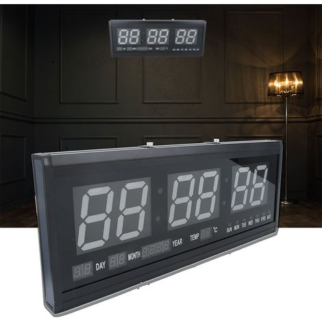 Horloge murale LED verte numérique grand format avec calendrier et température (1/5)