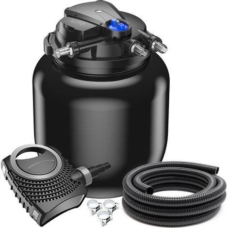 SunSun Komplettset: CPA-50000 Teichdruckfilter bis 100000 L mit 55 Watt UV-C Teichklärer, NEO12000 SuperECO Teichpumpe 12000l/h 100W, 10m Teichschlauch 38 mm (1 1/2"), Schlauchschellen W1 44-47mm