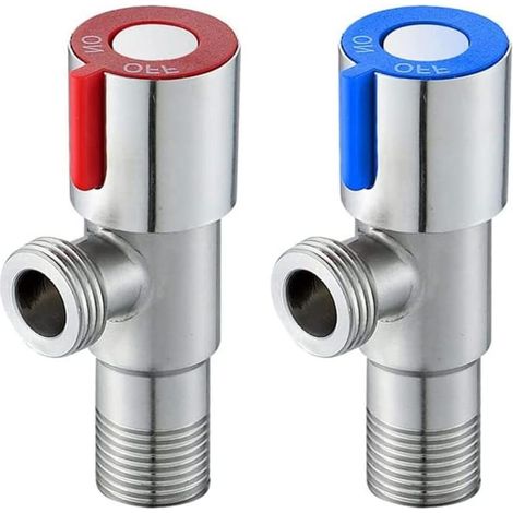 Set mit 2 Eckarmaturen aus Edelstahl – Eckventil – Absperrarmatur – Für Bad, WC, Waschbecken, Küche – Blau und Rot (1/5)